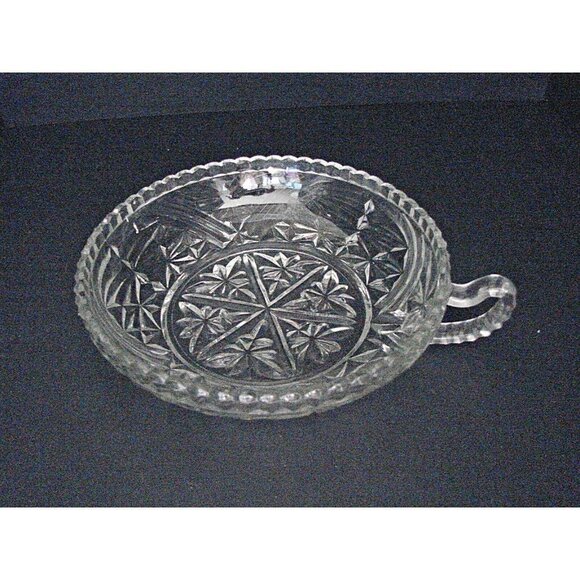 1960 Anchor Hocking Nappy Dish Bowl Stars and Bars Handle Candy 6x1.5" Vintage - Picture 2 of 8